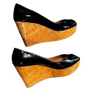 Steven by Steve Madden Patent Leather Platform Wedges Shoes - Black - size 8.5